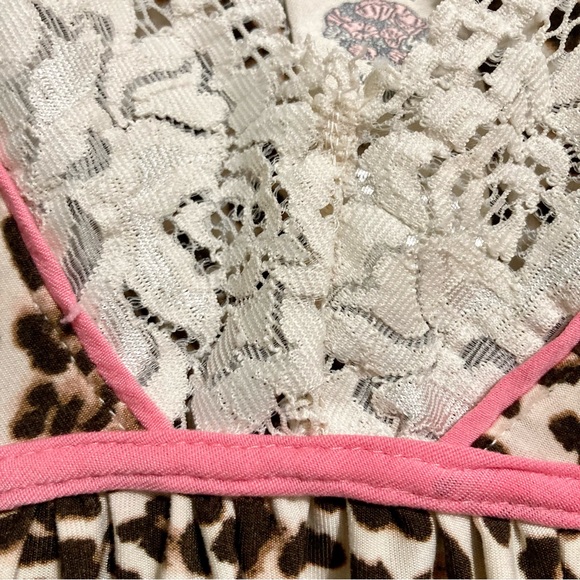 IN BLOOM by JONQUIL Cheetah Print Chemise Cream Lace, Pink Trim Womens Large - Picture 12 of 16